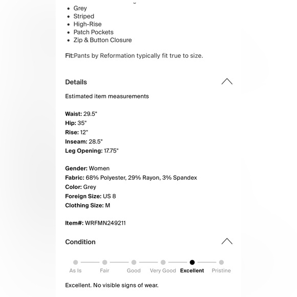 Reformation Freddie Gray Pinstripe Dress Work Pants Size 8 - Picture 11 of 11